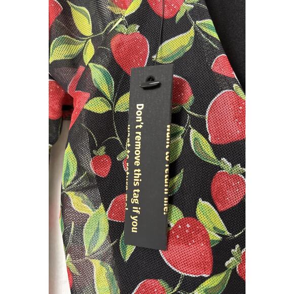 NWT AFRM Noir Strawberry Floral Print Mesh Sexy Dress Ruched Body Con Size L - Picture 10 of 14